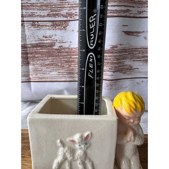 Vintage Ceramic Praying Child & Lamb Figurine Planter - Picture 10 of 10